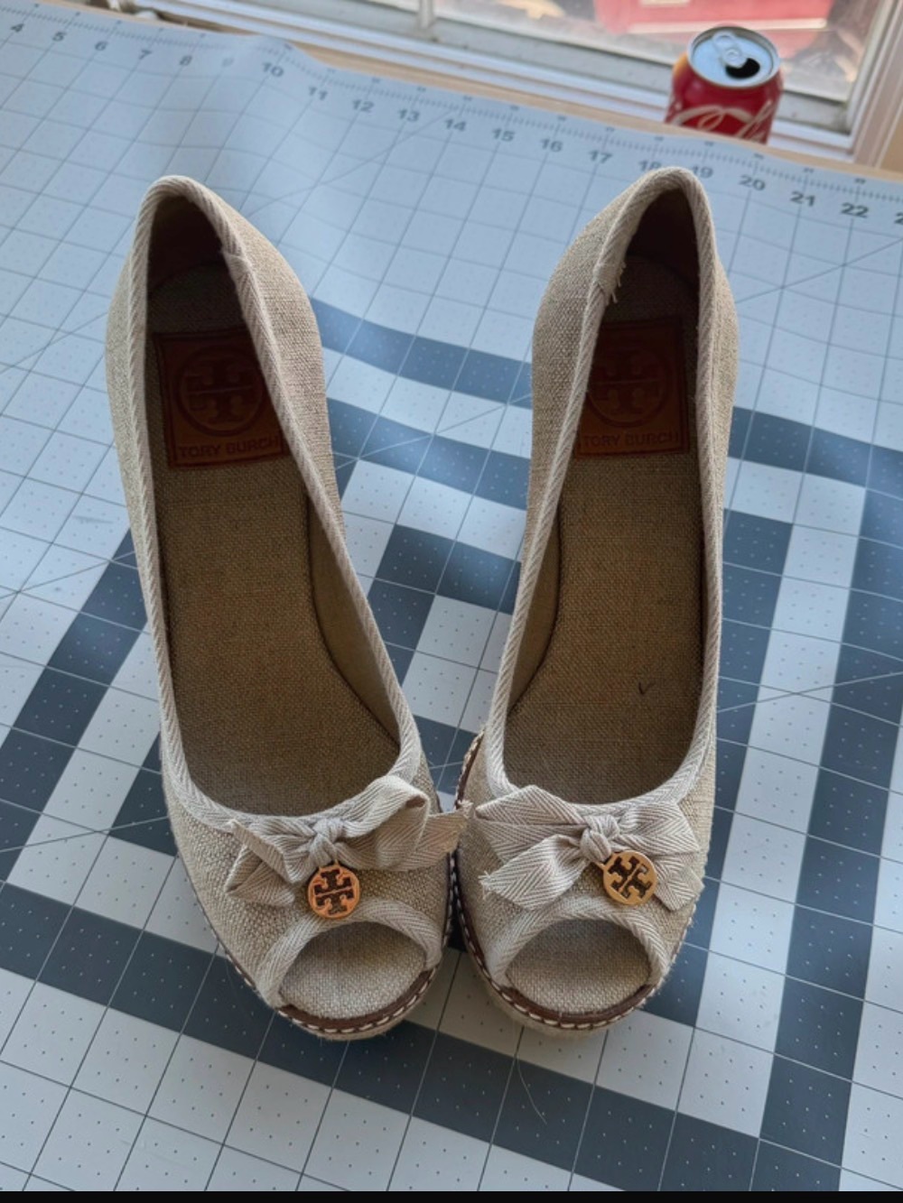 Tory Burch Women's Beige Peep-Toe Wedge Heels